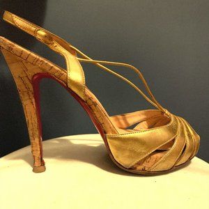 Louboutin metallic gold platform heel
